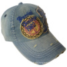 Washed Denim Cap with Applique #08